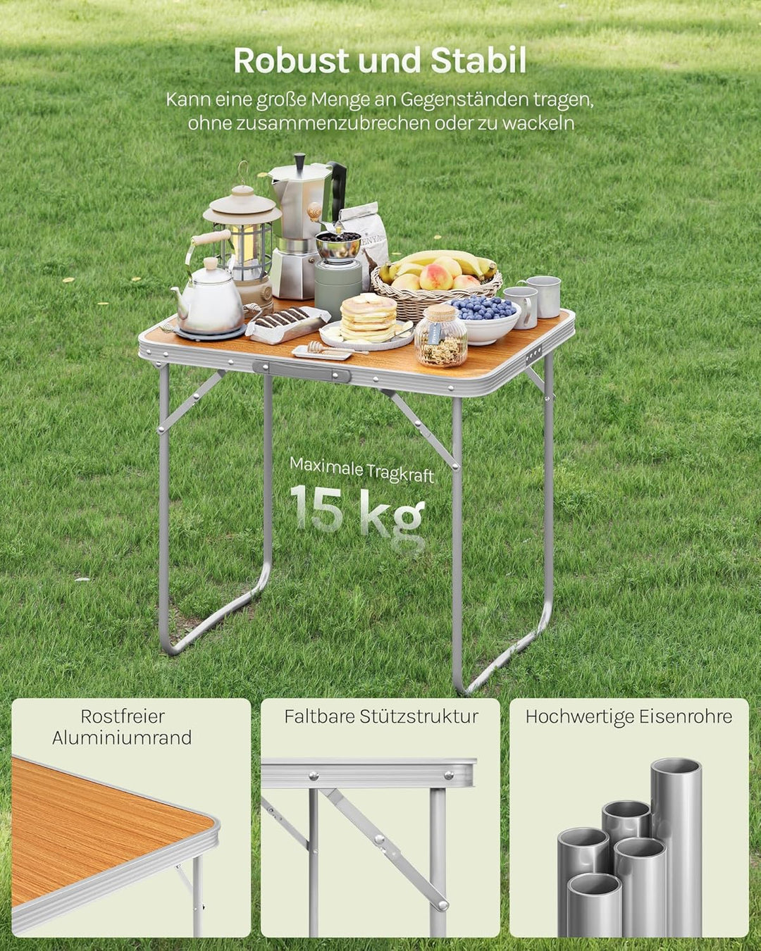 WOLTU Campingtisch Klapptisch Reisetisch mit Griff, 70x50x60cm(LxBxH) zusammenklappbar Gartentisch a