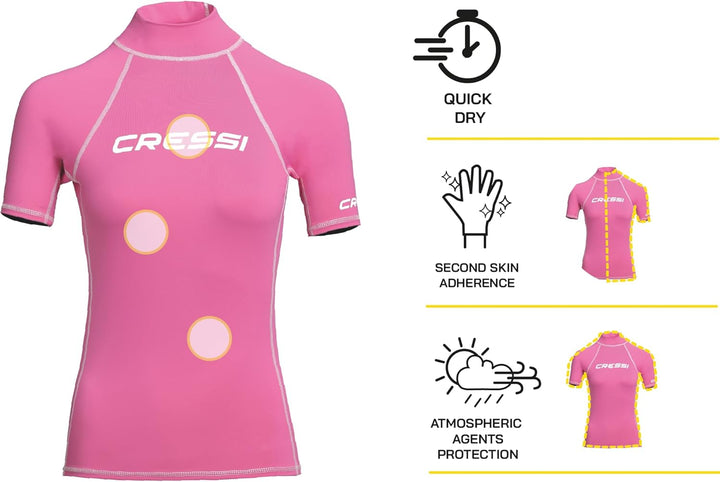 cressi Damen Rash Guard Lady Rashguard Kurze Ärmel Schwarz/Rosa XS, Kurze Ärmel Schwarz/Rosa XS
