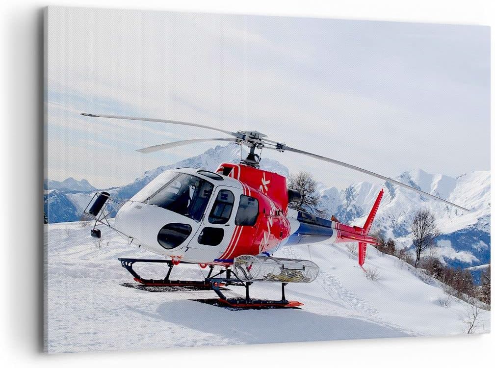 Bilder auf Leinwand 100x70cm Leinwandbild Hubschrauber Berge Gipfel Winter Gross Wanddeko Bild Schla