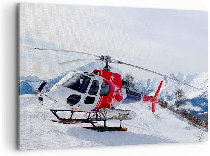 Bilder auf Leinwand 100x70cm Leinwandbild Hubschrauber Berge Gipfel Winter Gross Wanddeko Bild Schla