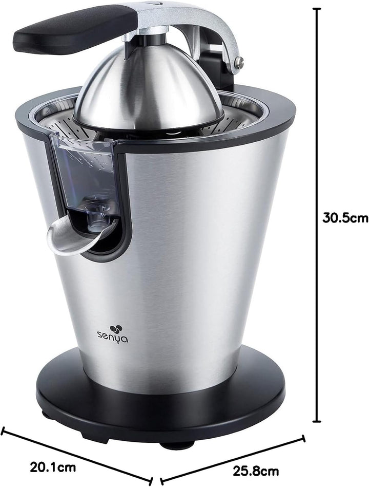 SENYA Elektrische Zitruspresse, Hebelarm, Edelstahl, 0,7 l, 160 W, Edelstahl, Schwarz