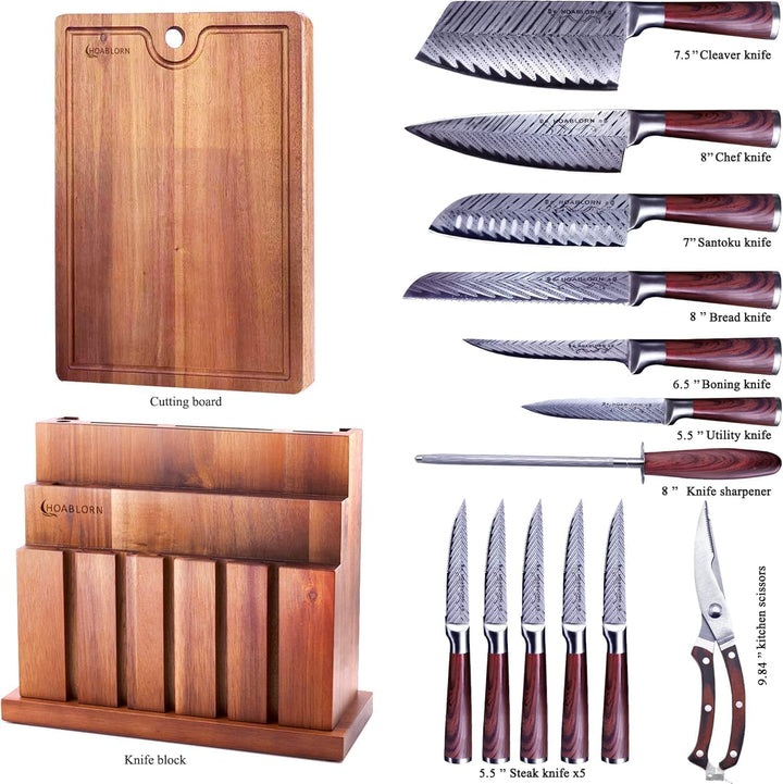 ChefHoablorn Profi Messerblock Messer Set, Profi Küchenmesser mit Holzblock, Kochmesser Set mit Mess