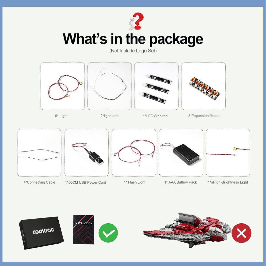 cooldac Led Licht Kit für Lego 75362 Ahsoka Tanos T-6 Jedi Shuttle Set(Nur Beleuchtung, Kein Lego),