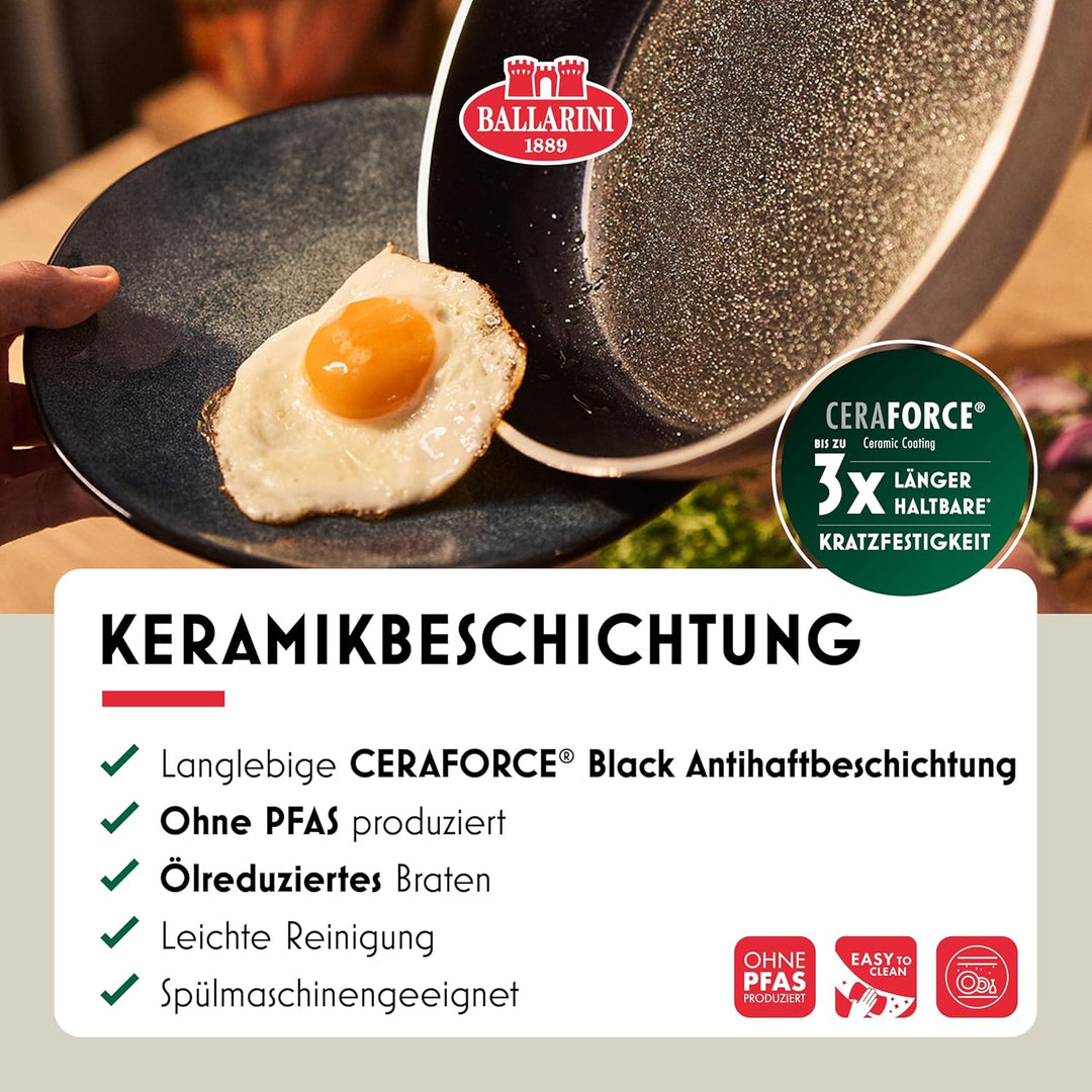 BALLARINI Ledro Wok, 28 cm, Aluminium, Induktionsgeeignet, Keramik-Antihaftbeschichtung, Thermopoint