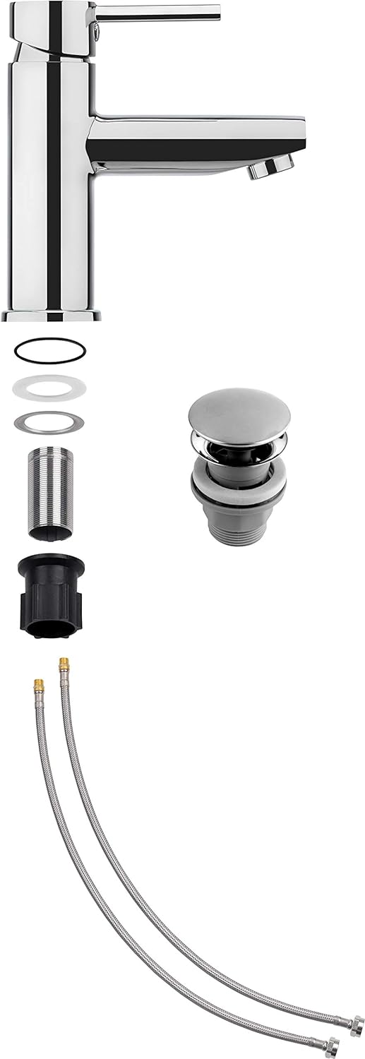 Cornat Waschtisch-Einhebelarmatur "Calo" - Verchromter Messingkörper - Mühelose Schaftbefestigung -