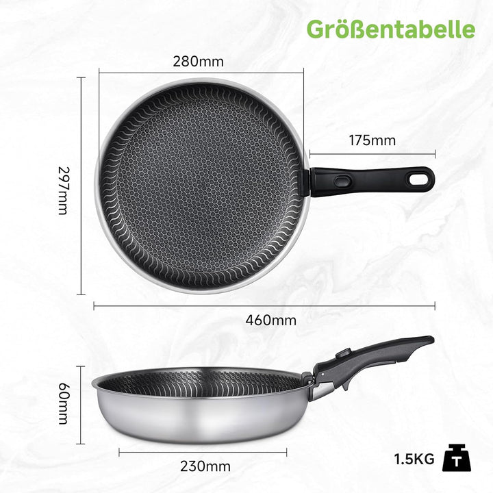 AMZCHEF Edelstahl-Bratpfanne, antihaftbeschichtete 3-lagige Induktionskochpfanne mit Griff, 24cm