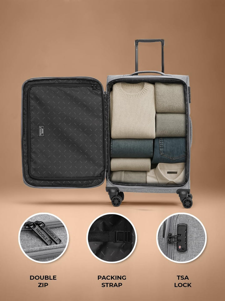 REDOLZ MEDIUM Weichschalen Koffer für Männer & Frauen | Leichter Trolley 67 cm mit 4 Doppelrollen &