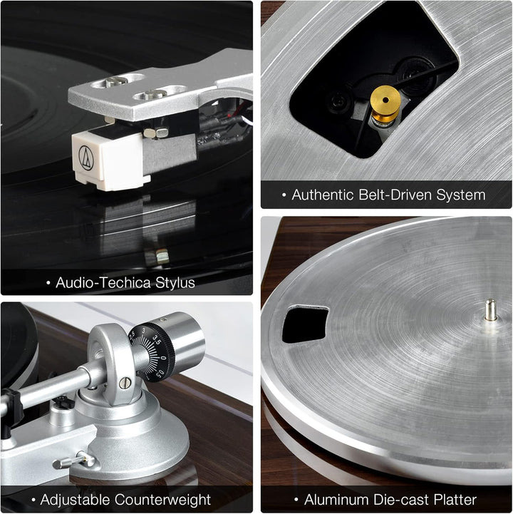 Plattenspieler Bluetooth mit Riemenantrieb Vinyl-Schallplattenspieler 33 oder 45 U/min mit Phono Vor