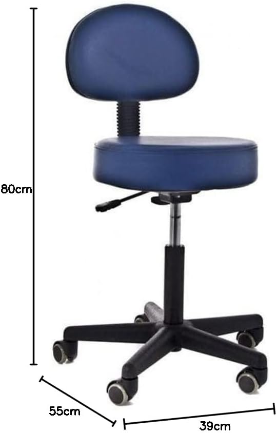 QUIRUMED Hocker mit Rückenlehne, Gaslift, mit 5 Rädern, Blaue Farbe, Polsterung aus hochdichtem Kuns