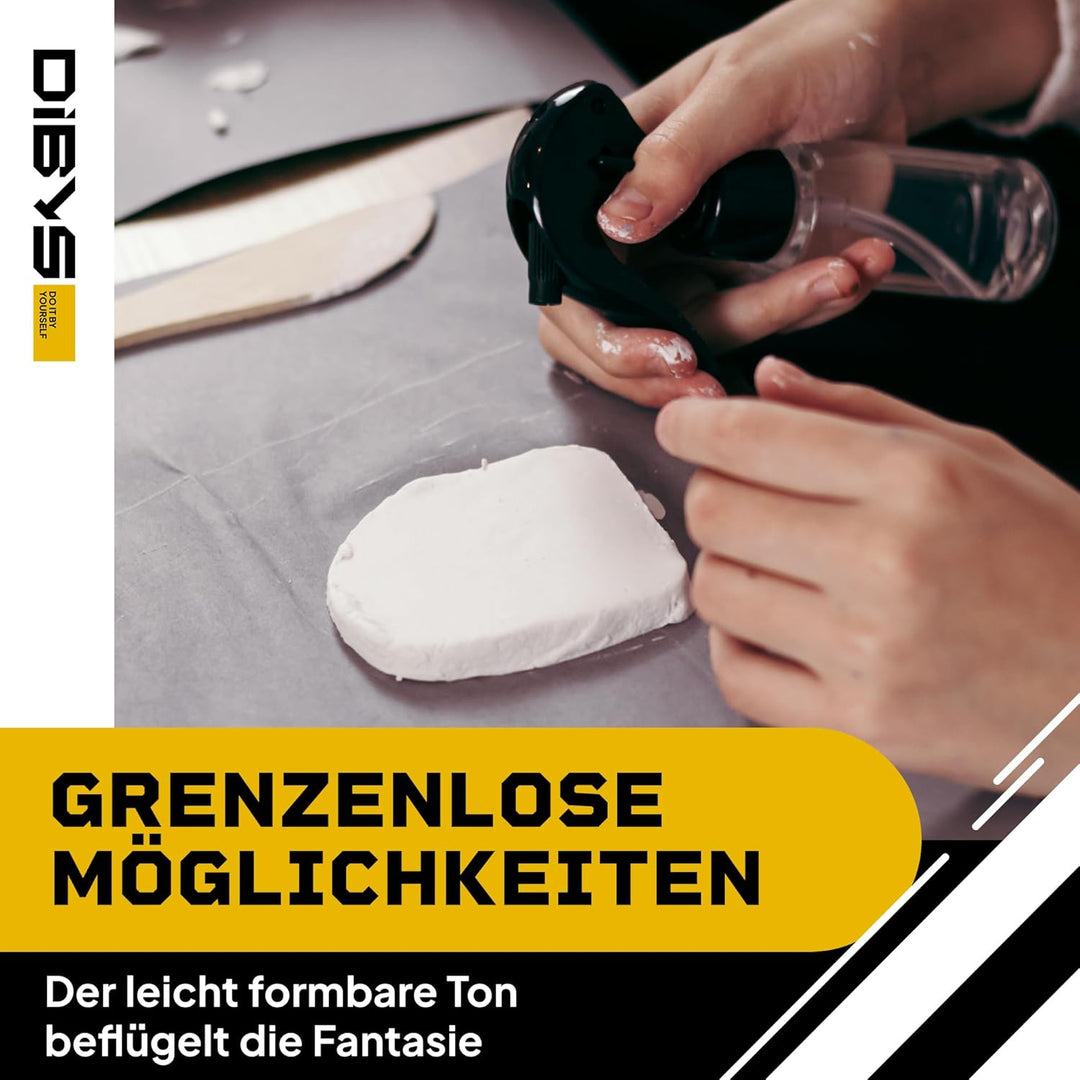 DIBYS Töpfer-Set für Kinder & Erwachsene | Mit Modellier-Werkzeug, Ton lufttrocknend & grau, Farbe &