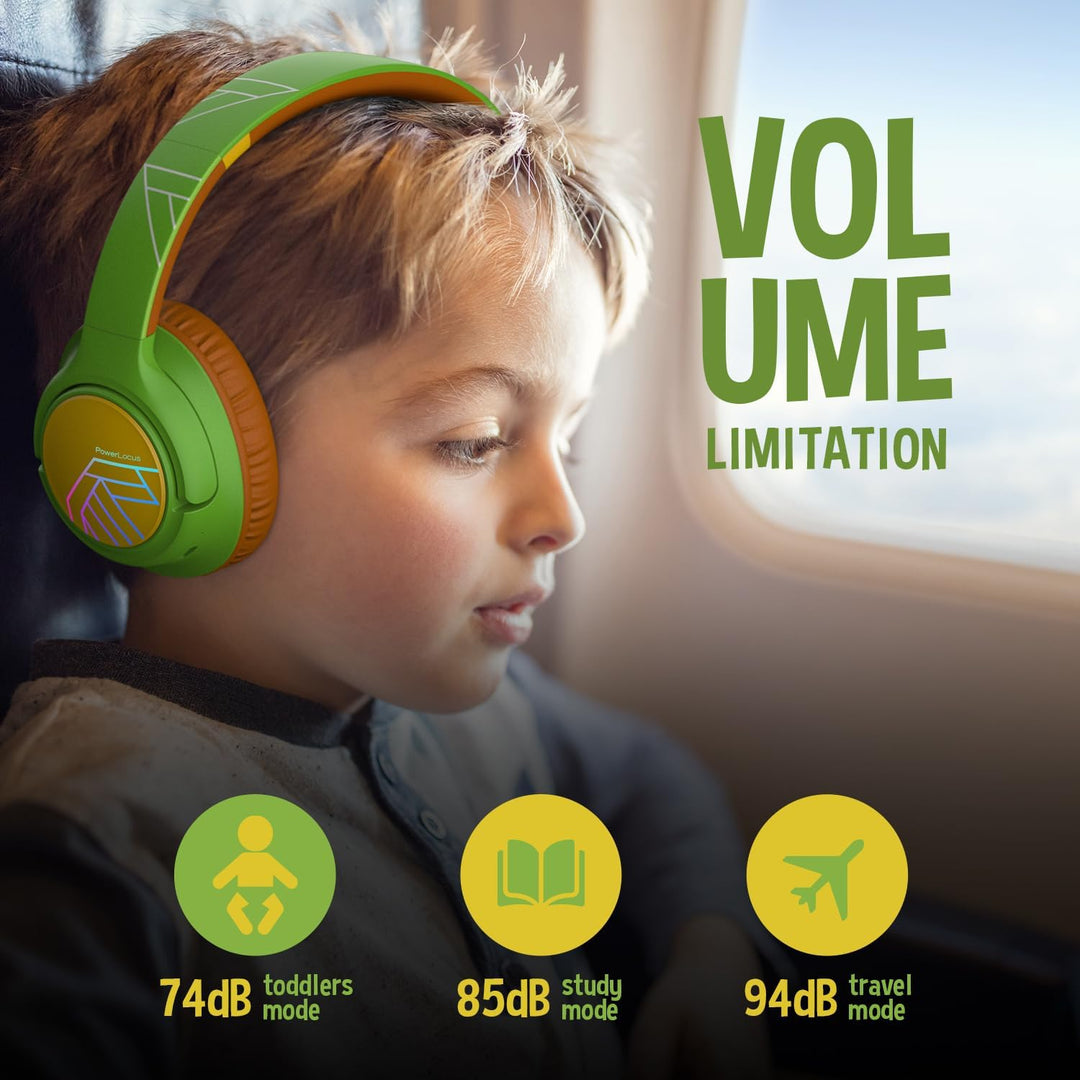 PowerLocus Bobo Bluetooth Kopfhörer Kinder, Kinderkopfhörer Over Ear mit 74/85/94dB Lautstärkebegren