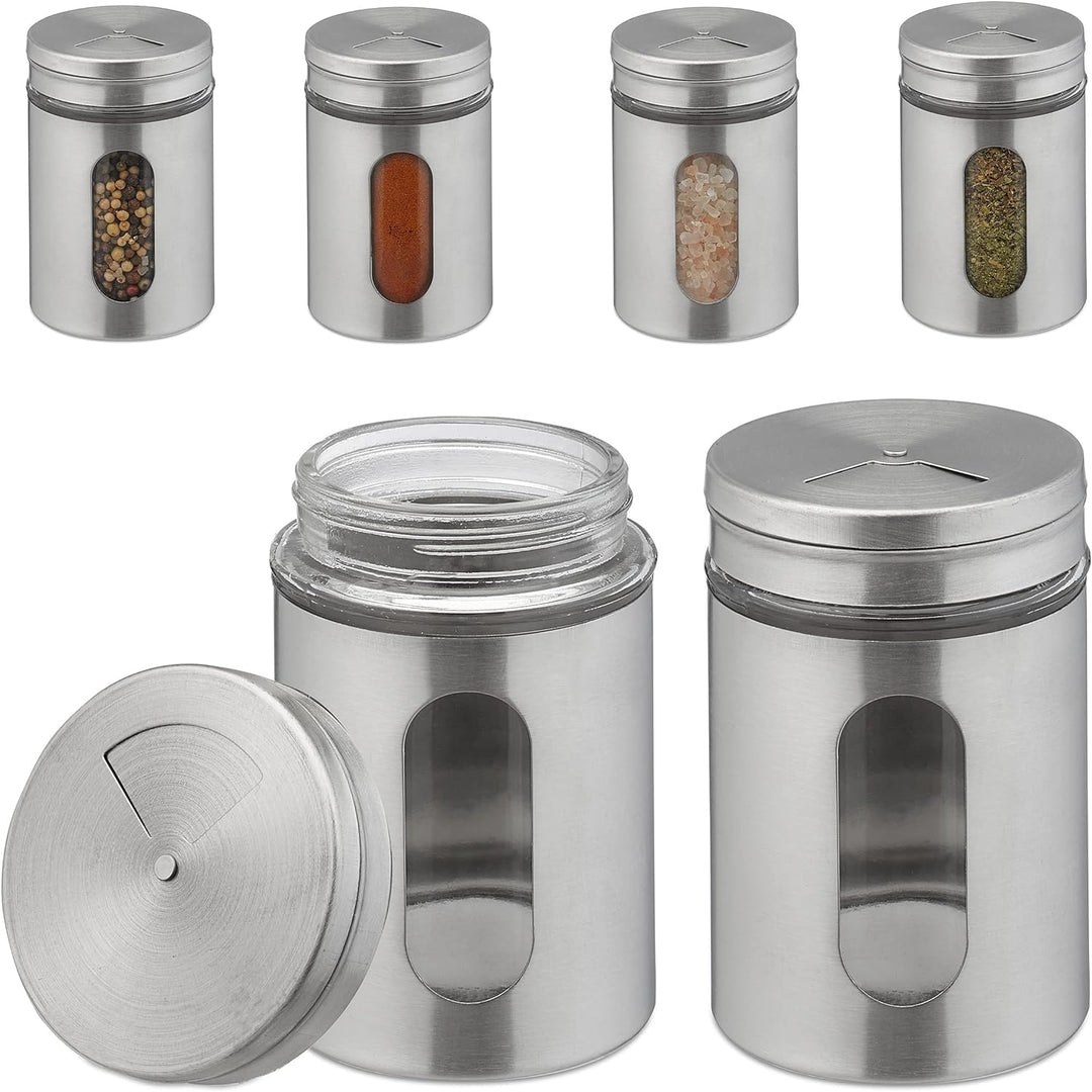 Relaxdays Gewürzstreuer, 6er Set, 3 Streugrössen, Gewürze & Kräuter, XL Gewürzgläser, 290 ml, Glas &