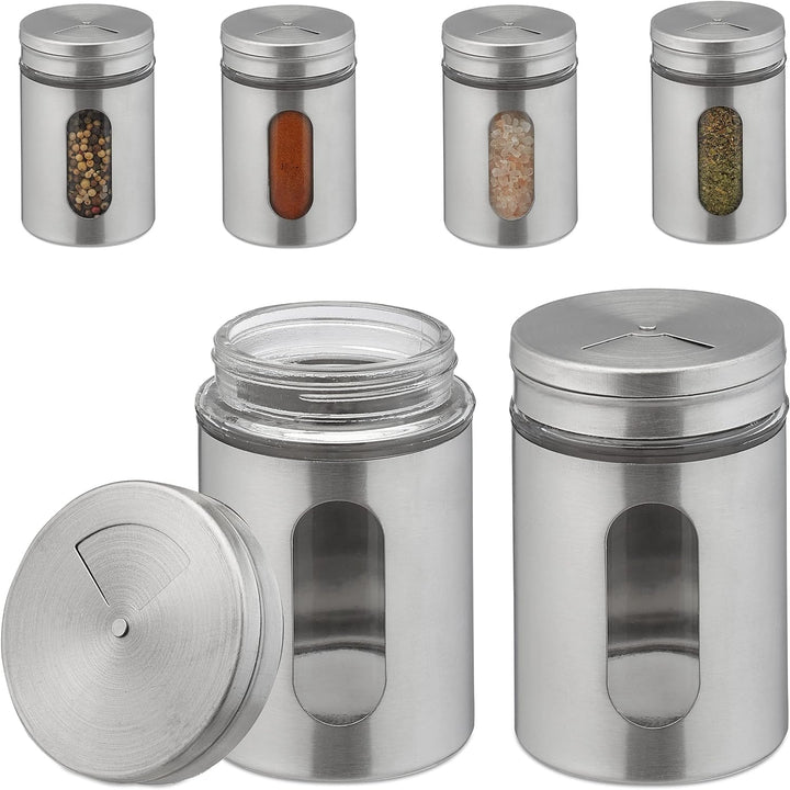 Relaxdays Gewürzstreuer, 6er Set, 3 Streugrössen, Gewürze & Kräuter, XL Gewürzgläser, 290 ml, Glas &