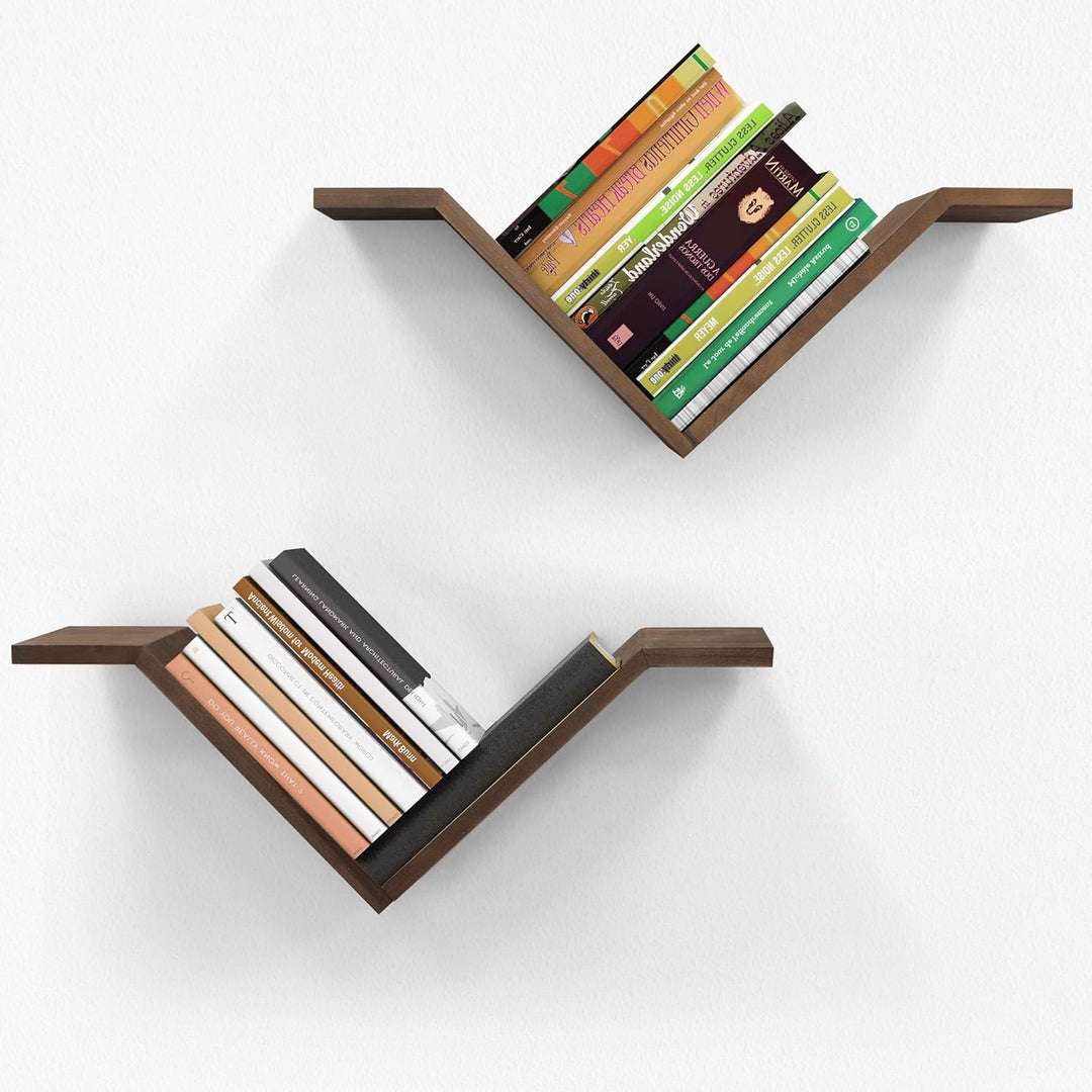 Mazjoaru Bücherregal Wandregal Holz 2er Set Wildgans-förmiges Design Schweberegale Modern V-Form Wan