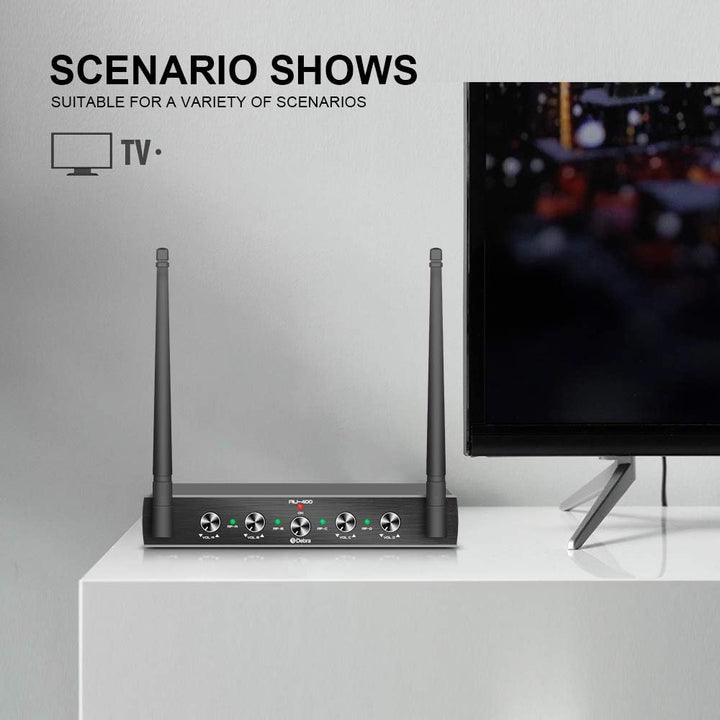 Debra Audio Pro UHF 4-Kanal-Funkmikrofonsystem mit schnurlosem Lavalier-Headset-Mikrofon, Metallempf