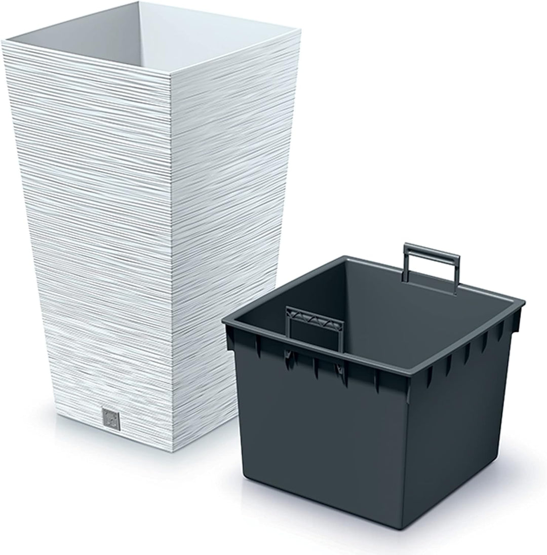Macetero color blanco, con depósito, colección FURU, de 29,5 x 29,5 x 55 cm, capacidad de 14 L. Weis
