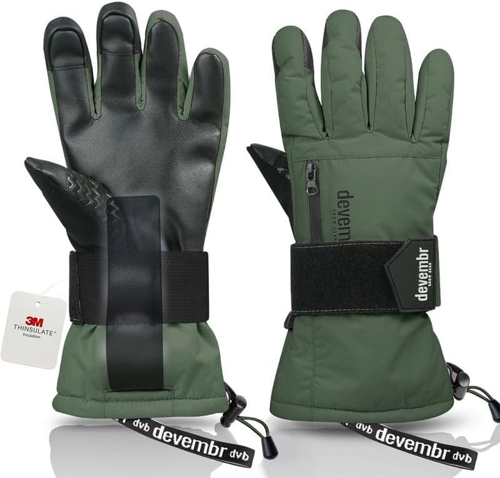 devembr Skihandschuhe mit Handgelenkschützern, Warme Snowboardhandschuhe für Herren und Damen (XS/S/