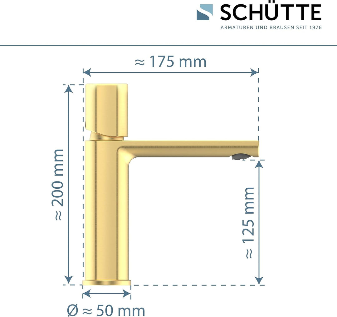 Schütte 33617 NEW YORK Waschtischarmatur Gold mit Ablaufgarnitur, Mischbatterie mit Pop-Up Ventil, B