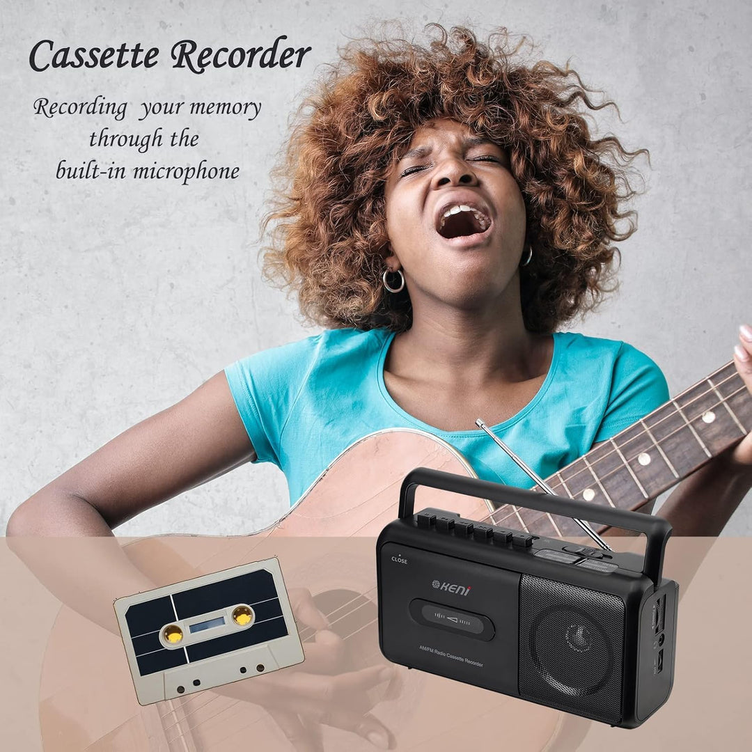 Tragbarer Kassettenplayer Boombox mit AM/FM Radio Stereo, Kassettenrekorder mit Kopfhöreranschluss,