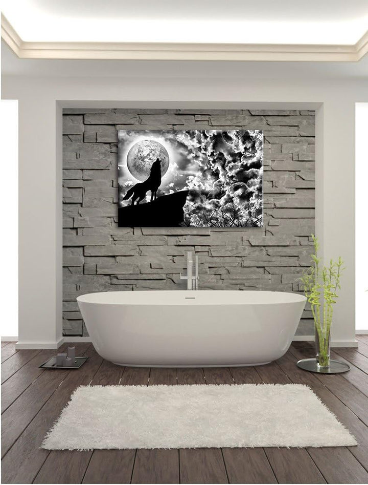 Pixxprint Wolf heult den Mond an als Leinwandbild/Grösse: 100x70 cm/Wandbild/Kunstdruck/fertig bespa