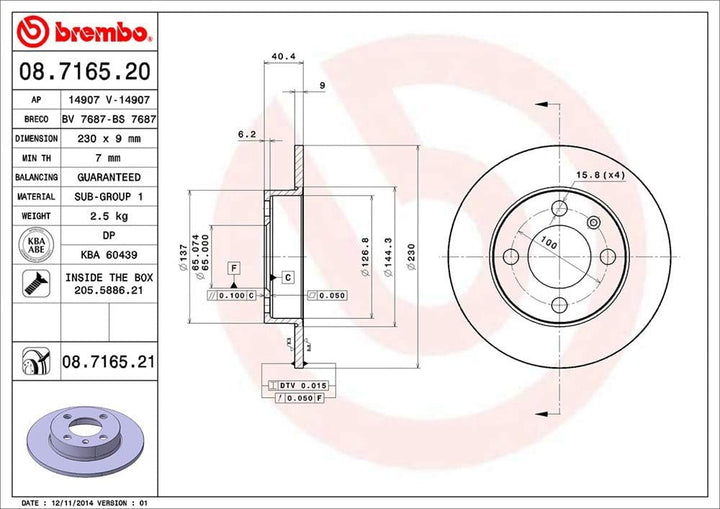 BREMBO 08.7165.21 Bremsscheibe