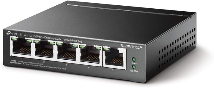 TP-Link TL-SF1005LP 5-Port Fast Ethernet PoE Switch (4 davon mit PoE-Unterstützung, 41W Watt, geschi