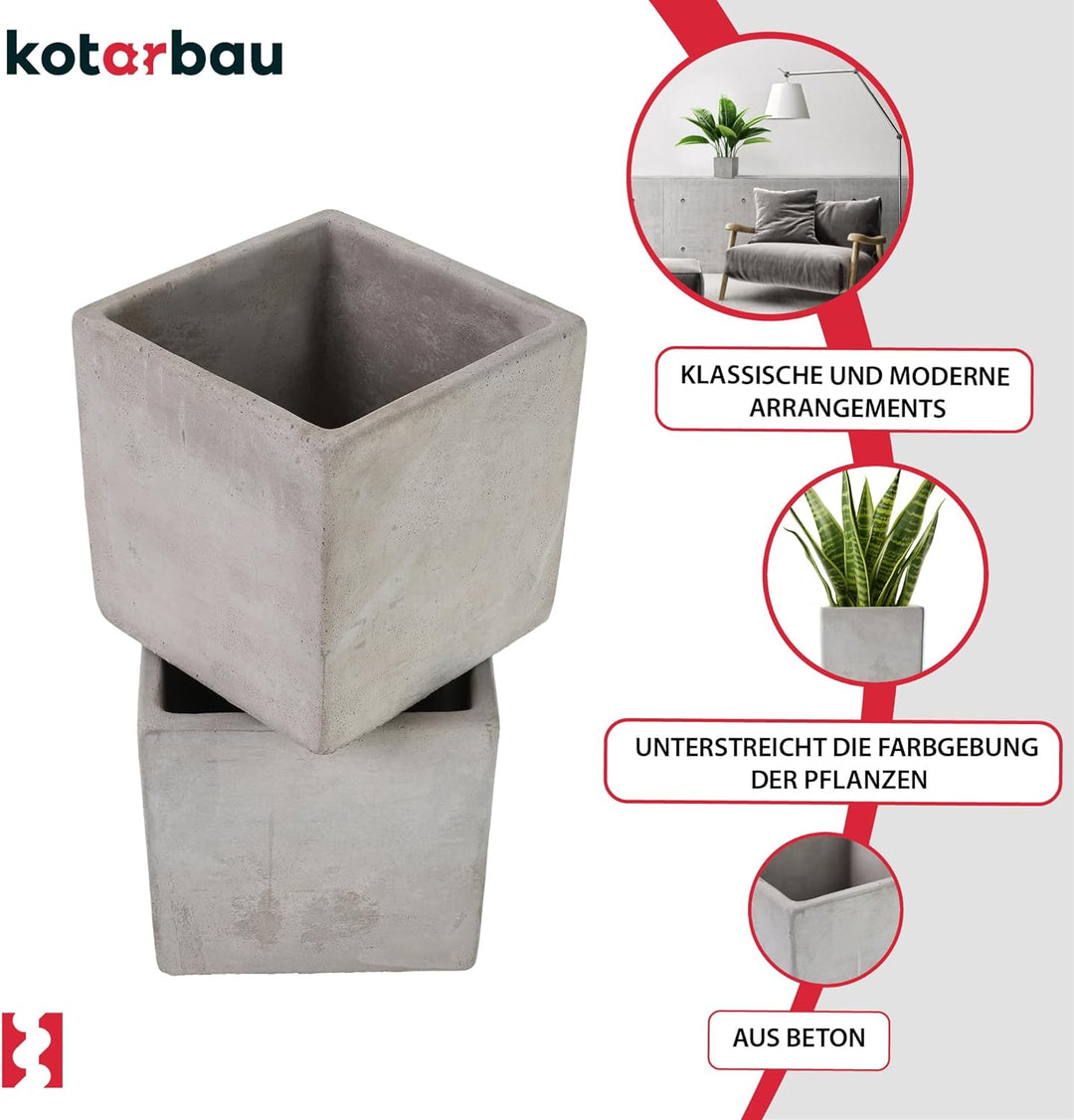 KOTARBAU® 2er Set Blumentopf Übertopf für Blumen Pflanzen aus Dekorativ-Beton Quadratisch 20 x 20 cm