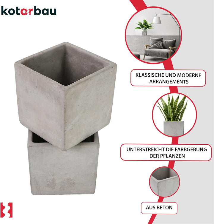 KOTARBAU® 2er Set Blumentopf Übertopf für Blumen Pflanzen aus Dekorativ-Beton Quadratisch 20 x 20 cm