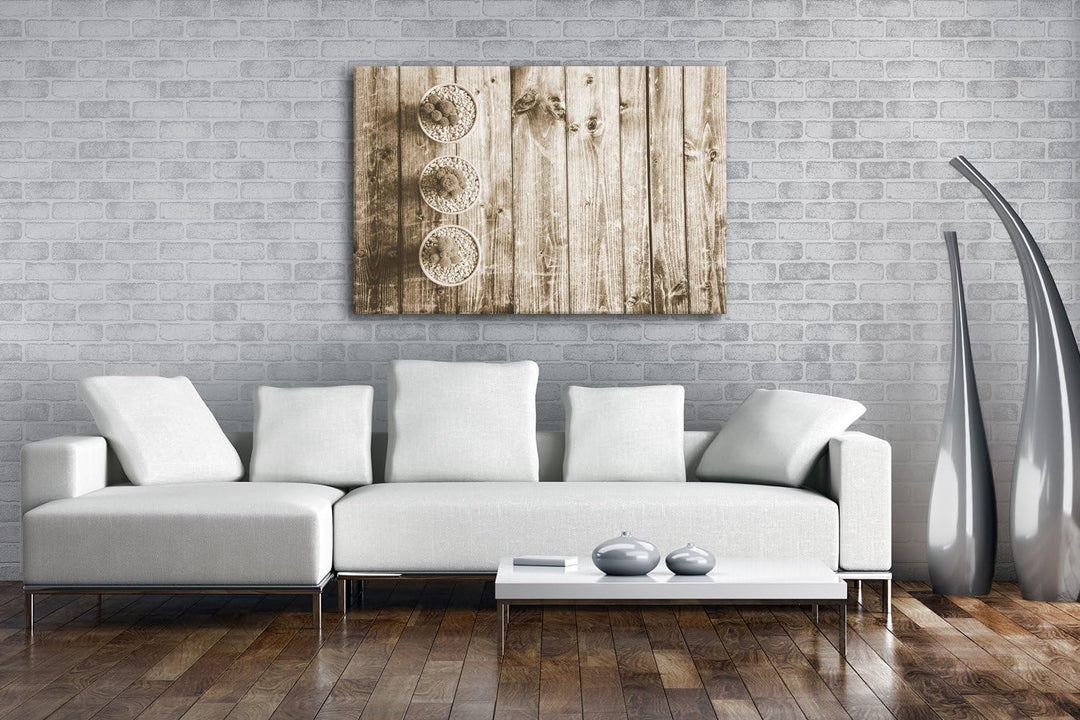 deyoli winzige Kakteen Format: 80x60 Effekt: Sepia als Leinwand, Motiv fertig gerahmt auf Echtholzra