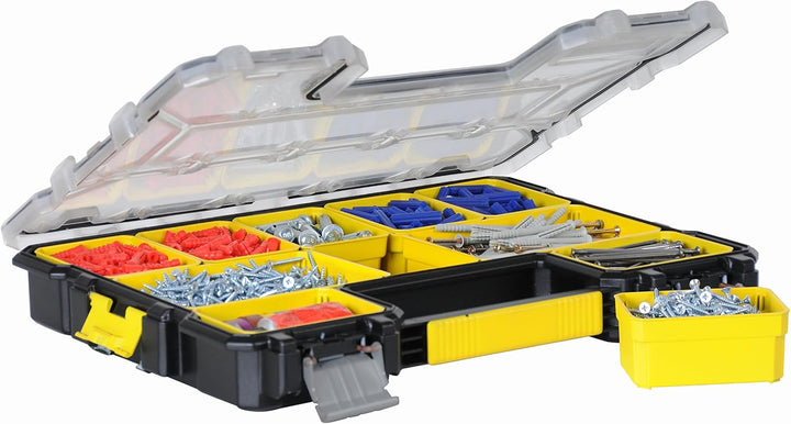 Stanley FatMax Werkzeug-Profi-Organizer (44.6 x 7.4 x 35.7 cm, flache Fächer, mit Klappdeckel und Ku