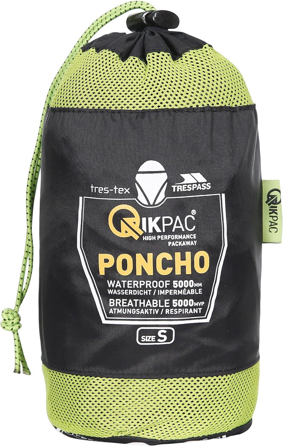 Trespass Kompakt Zusammenrollbarer Qikpac Poncho S Schwarz, S Schwarz