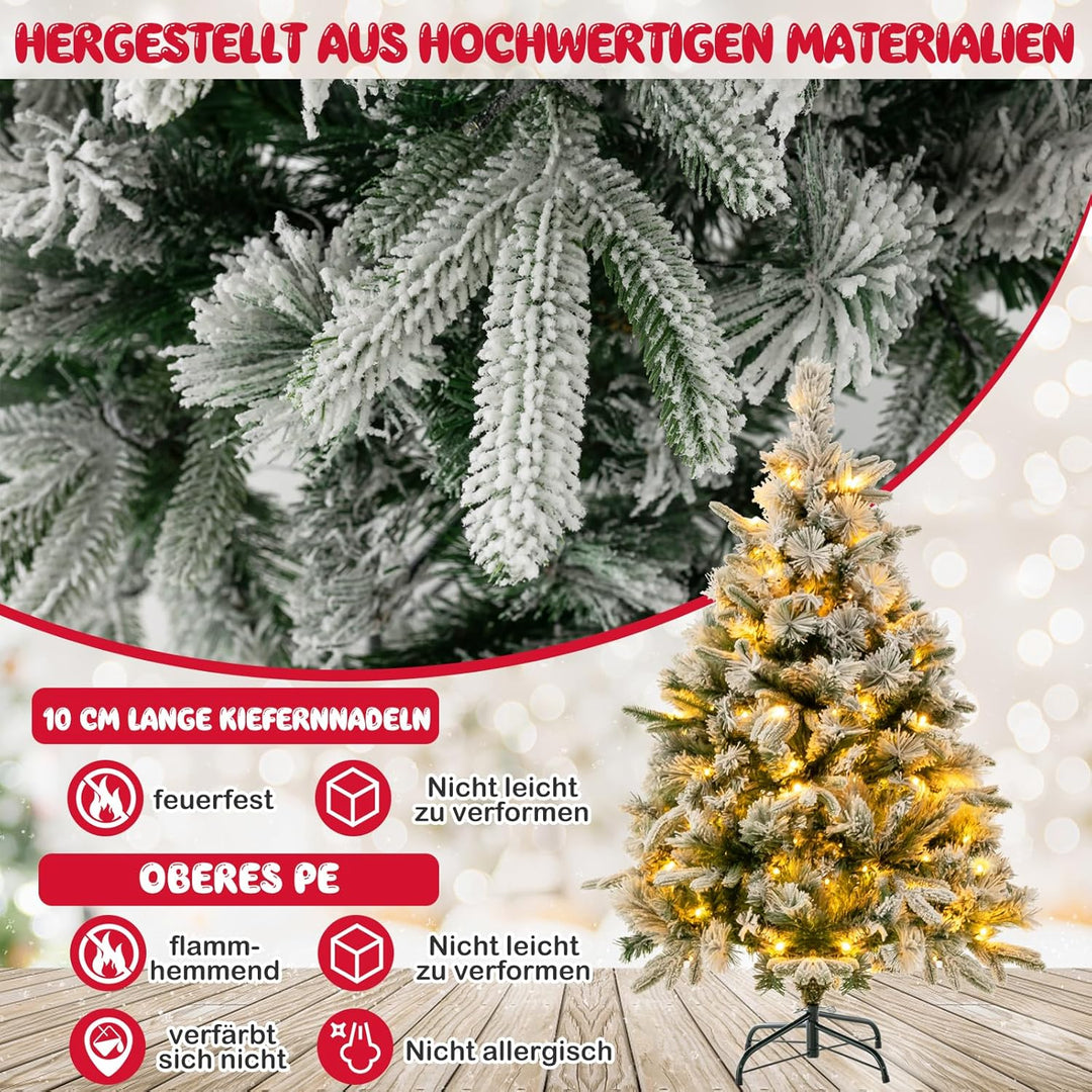 COSTWAY Künstlicher Weihnachtsbaum mit Schnee und Beleuchtung, 136 cm Tannenbaum mit 150 Warmweissen