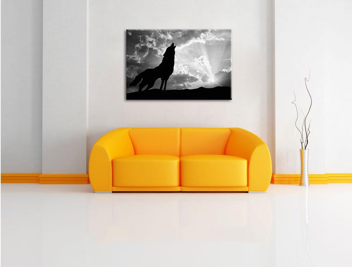 Pixxprint Wolf Heulen / 100x70cm Leinwandbild bespannt auf Holzrahmen/Wandbild Kunstdruck Dekoration