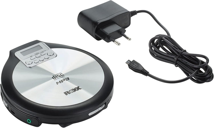 ROXX Tragbarer CD Player mit Kopfhörer MP3 fähig Antishock Discman mit Netzteil PCD 600
