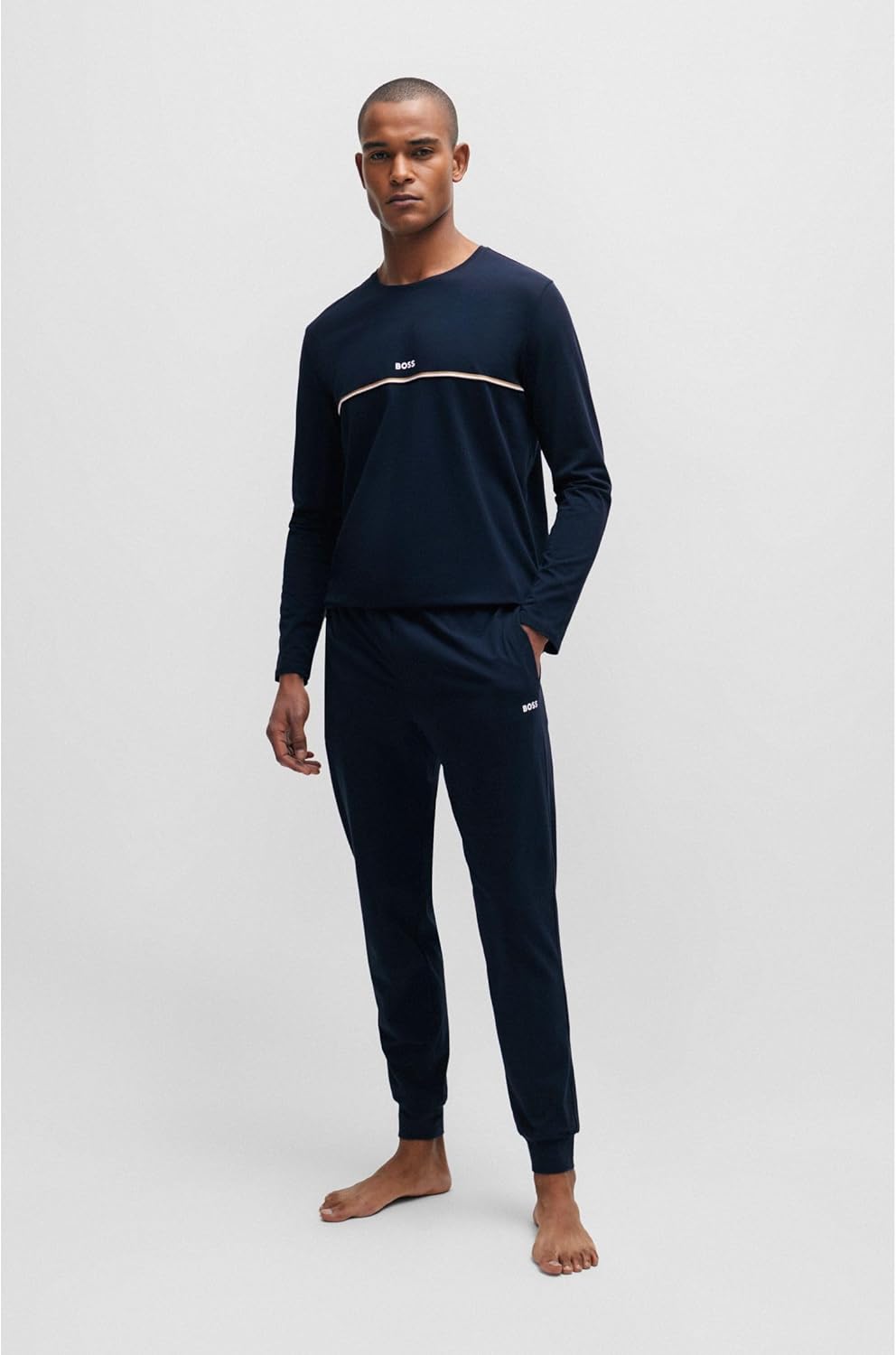 BOSS Herren Unique LS-Shirt Pyjama-Shirt aus Stretch-Baumwolle mit Signature-Streifen und Logo XL Da
