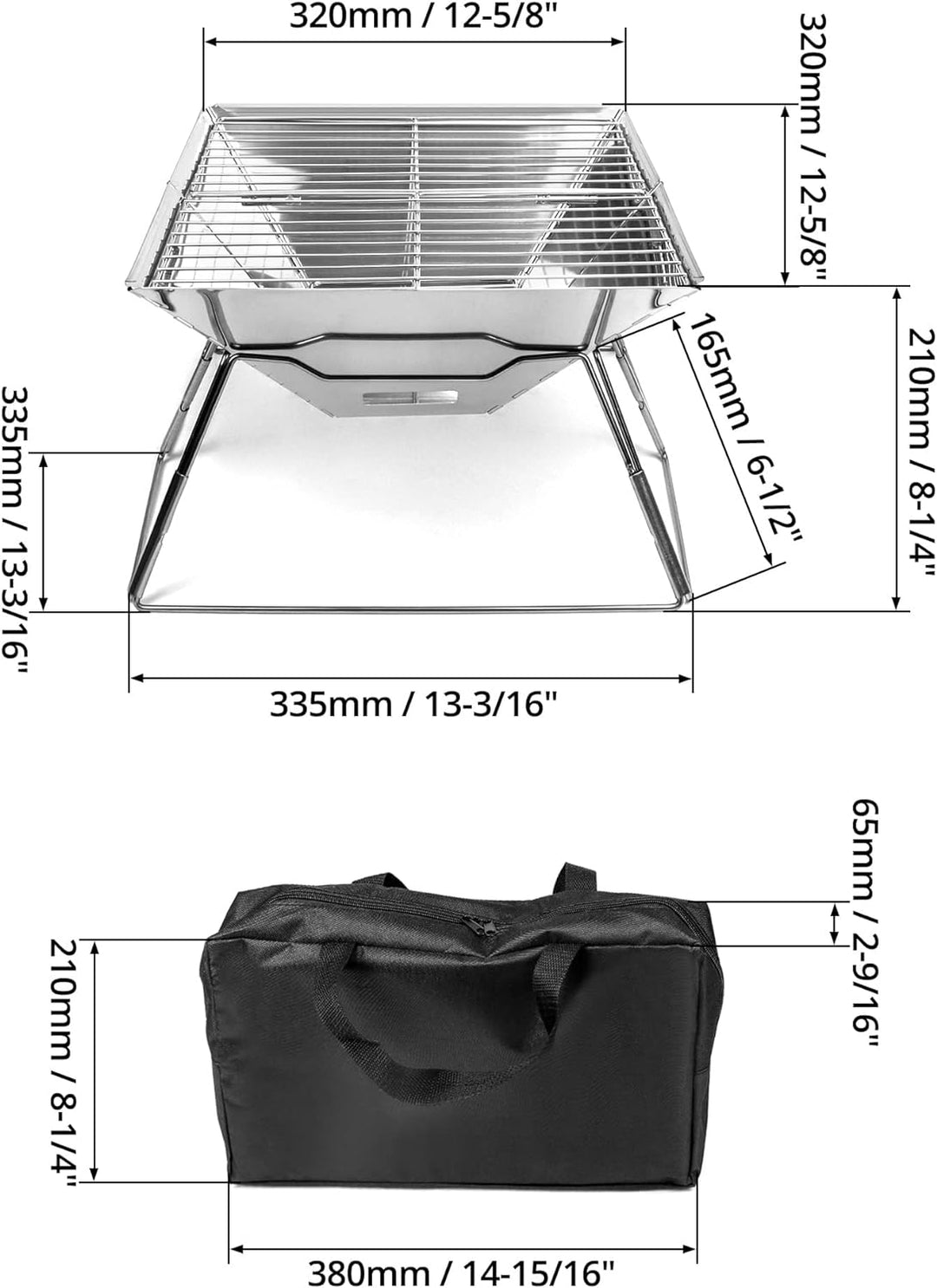 QWORK® Faltbarer Camping Feuerschale Feuerkorb aus Edelstahl für Garten Camping Outdoor-Aktivitäten