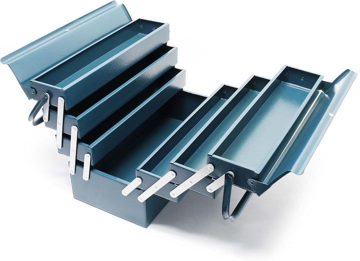 Wiltec Werkzeugkiste 420x200x250mm aus Stahl mit 7 Fächern, beständiger Werkzeugkasten mit Handgriff