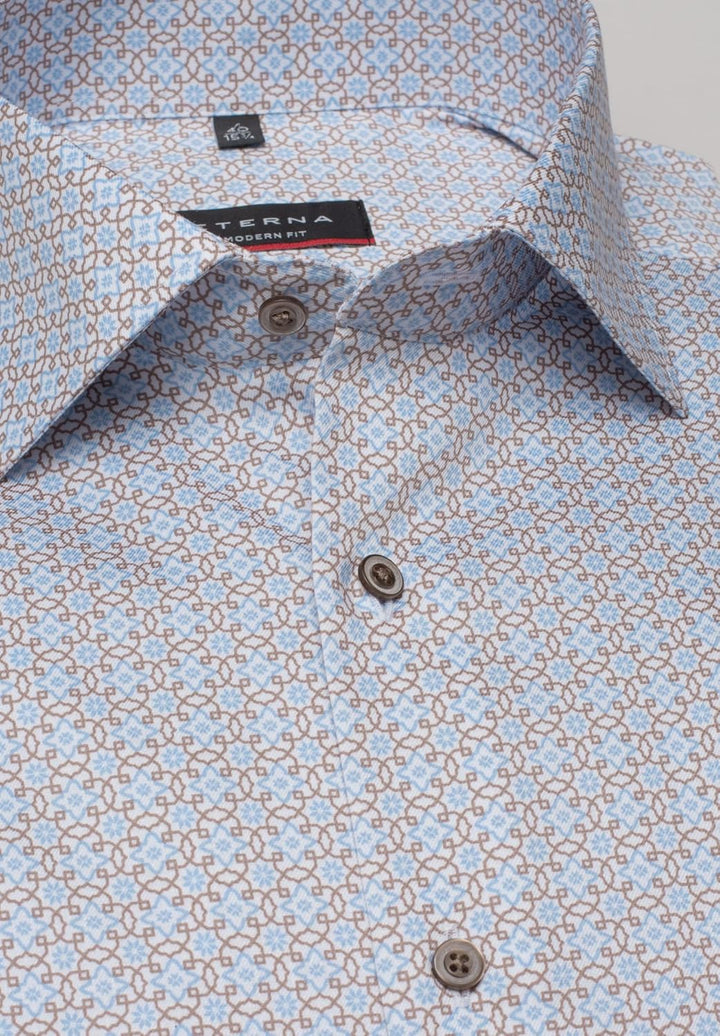 eterna Modern Fit Businesshemd Langarm New Kent Kragen Muster blau Grösse 39