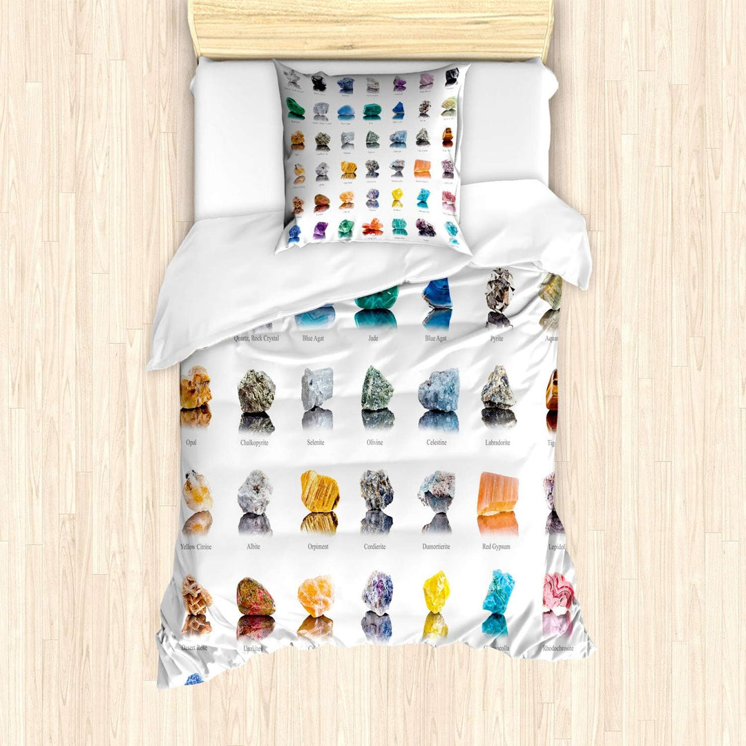 ABAKUHAUS Edelstein Bettbezug Set für Einzelbetten, Mineral Geologie Theme, Milbensicher Allergiker