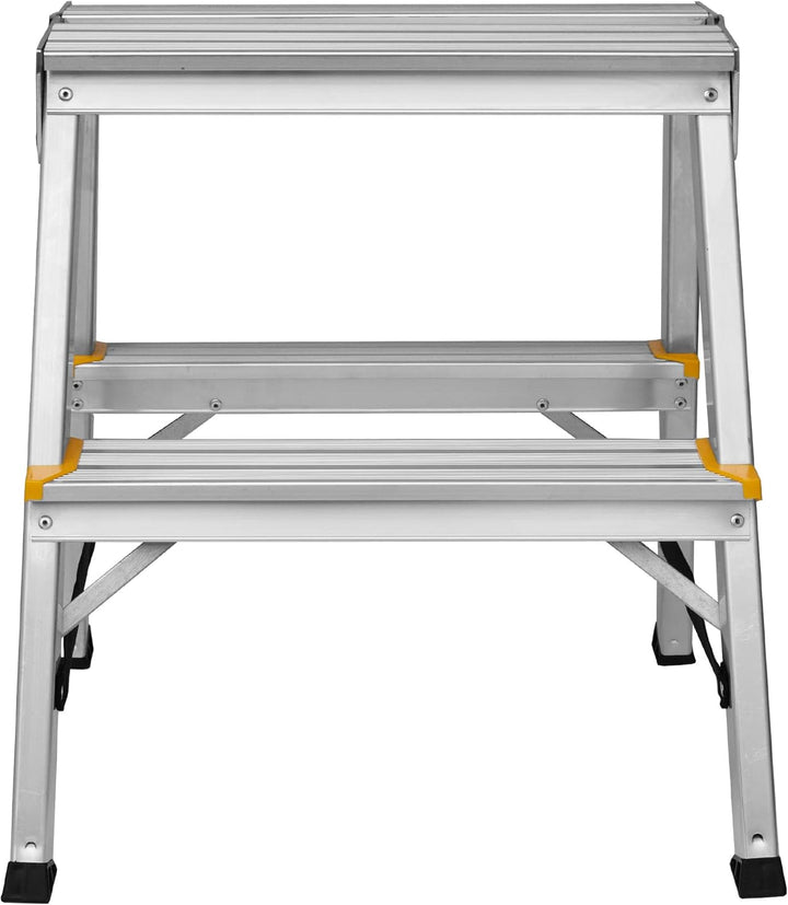 Zweiseitige Aluleiter Klappleiter Haushaltsleiter 2x2 Stehleiter Tragkraft 150kg TÜV | 2 Stufen / 15