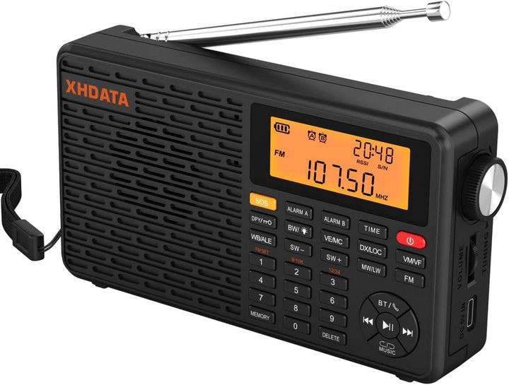XHDATA D109WB Klein Tragbares Retro Radio FM/AM/LW TF/Bluetooth MP3-Player SOS-Alarm Küchenradio Out