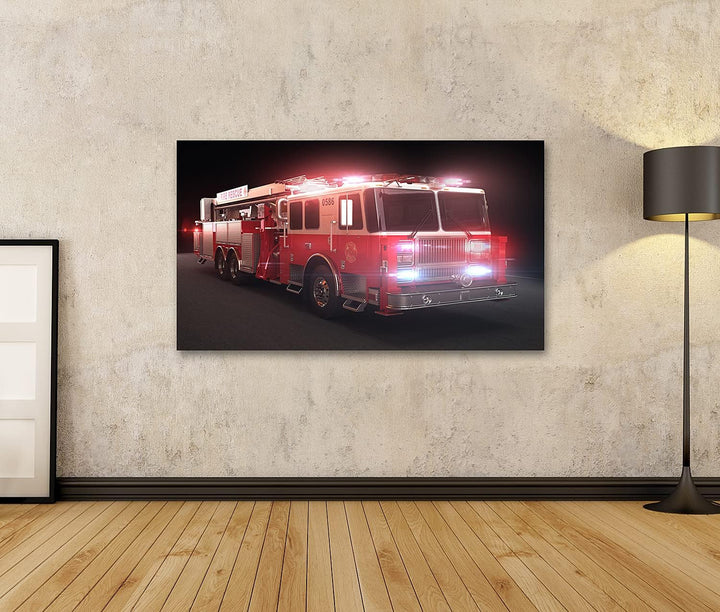 islandburner Bild auf Leinwand Feuerwehrauto Mit Lichtern Kinderzimmer Bilder Wandbilder Poster, Lei