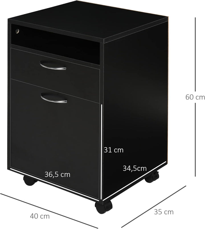 HOMCOM Rollcontainer, Aktenschrank, Bürocontainer mit Schublade, Büroschrank, Aufbewahrung Container