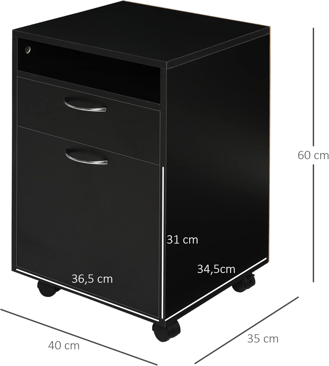 HOMCOM Rollcontainer, Aktenschrank, Bürocontainer mit Schublade, Büroschrank, Aufbewahrung Container
