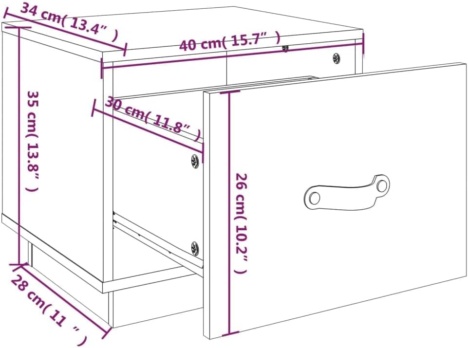 FIRBNUS Bedside Table Nachtkonsole Beistelltisch mit Stauraum Night Stand Nachttisch Grau 40x34x35 c