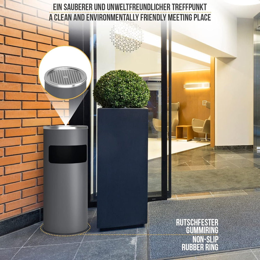 Jago® Standaschenbecher mit Mülleimer - 30 Liter, aus Edelstahl/Eisen, 2 in 1, Inneneimer, Deckel, O