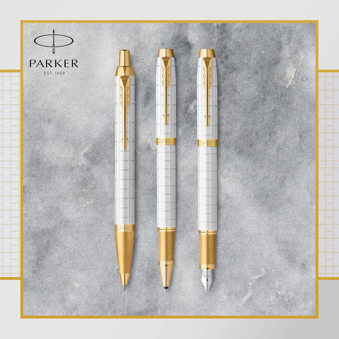Parker IM Füller | Perlfarbene Premium-Lackierung mit goldenen Zierteilen | Füllfederhalter mit fein