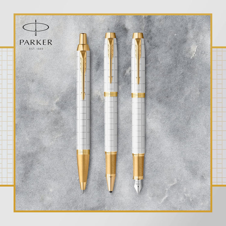 Parker IM Füller | Perlfarbene Premium-Lackierung mit goldenen Zierteilen | Füllfederhalter mit fein