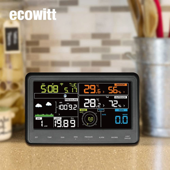 ECOWITT Wetterstation WS2910, drahtlose solarbetriebene 7-in-1 Wetterstationen für den Aussenbereich