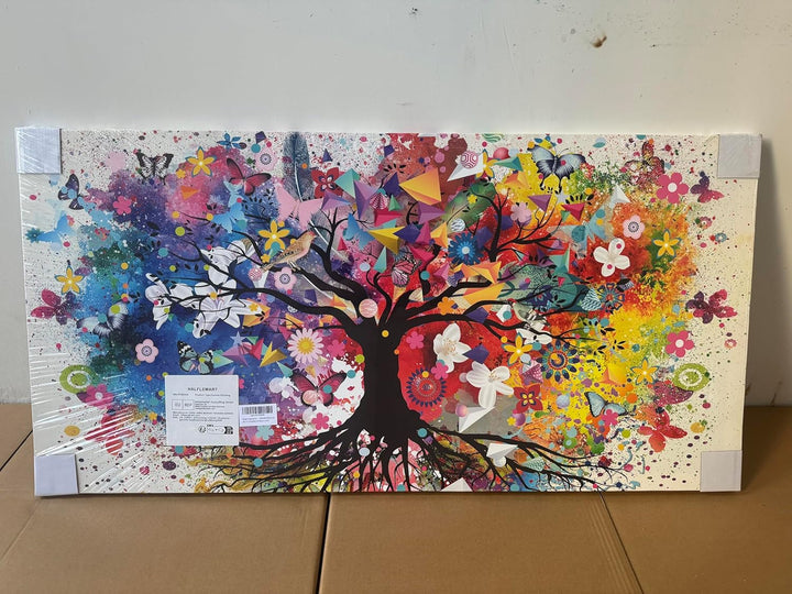 Baum des Lebens Mit Rahmen Leinwand Bilder Schmetterling Blumen Vögel Wandkunst Leinwand Malerei Pos